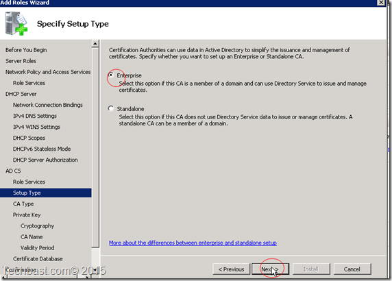 Specify setup type