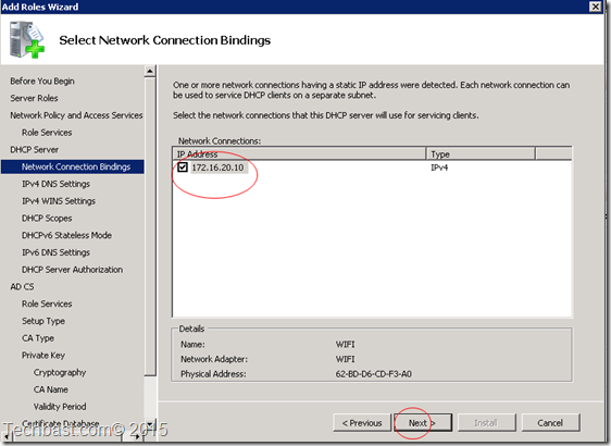 network connection bindings DHCP